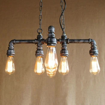 

Vintage Industrial Loft Retro Distressed Water Pipe Chain Pendant Light with E27 LED / Edison Bulbs for Bar Cafe Home Lighting