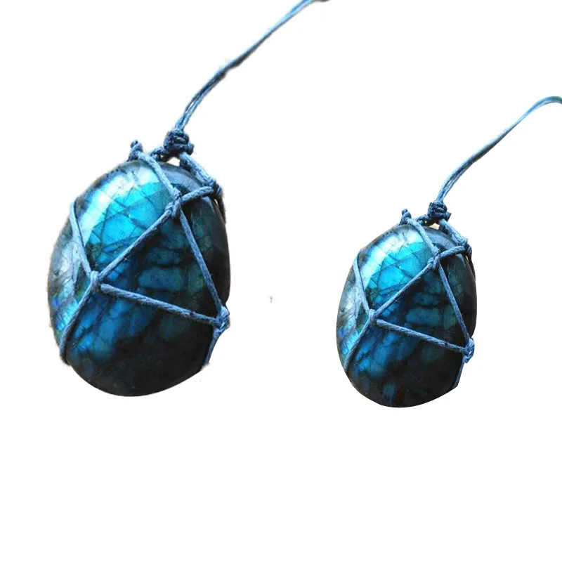 AAA Hemp Labradorite Necklace Handmade Natural Stone Pendant Macrame Wire Wrap Jewelry For Dropship 36*32mm | Украшения и