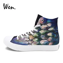 Wen Original Design Boa Snake Graffiti Shoes Men Women’s Hand Painted Canvas Skateboarding Shoes Sports Sneakers High Top