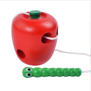 

1 Pc Funny Wooden Puzzle Fruit Toy Green Red Worm Eat Fruit Apple Pear Watermelon Baby Toy Teaching Aid Educational Toys For Kid