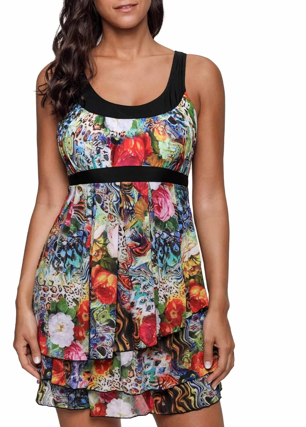 إمرأة زائد حجم الشاطئ السباحة اللباس Tankini Swimdress الأزهار المطبوعة كبيرة الحجم اثنين من قطعة دفع ما يصل ملابس السباحة S-5XL إمرأة زائد حجم الشاطئ السباحة اللباس Tankini Swimdress الأزهار المطبوعة كبيرة الحجم اثنين من قطعة دفع ما يصل ملابس السباحة S-5XL