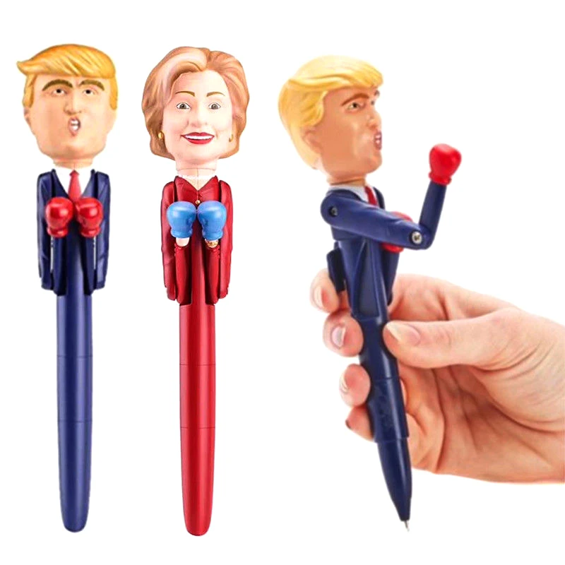 

2pcs /lot Donald Trump Hillary Boxing Fight Talking Pen Stress Relief Pen Fun Toy Pens Kids Party Trick Toys