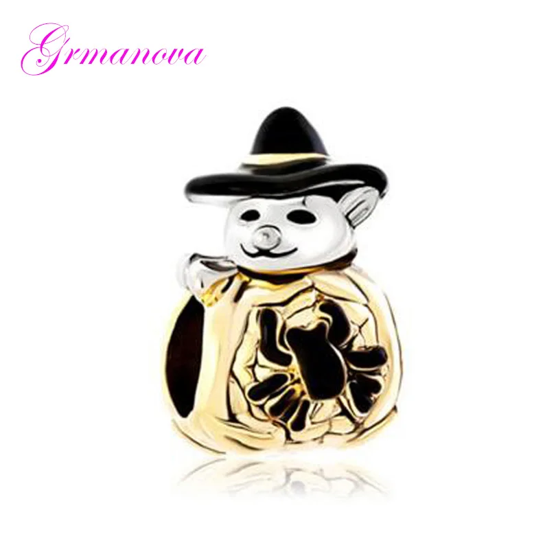 

Halloween Black Enamel Pumpkin Ghost Charm Beads DIY Handmade Ornaments Amulet Fit Pandora Bracelet Necklace