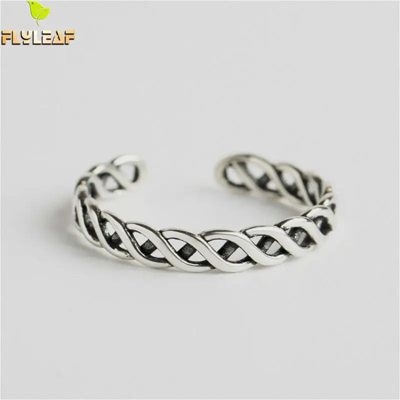 

Flyleaf 925 Sterling Silver Rings For Women Line Weave Grid-like Femme Personality Fashion Fine Jewelry Simple Open Ring Vintage