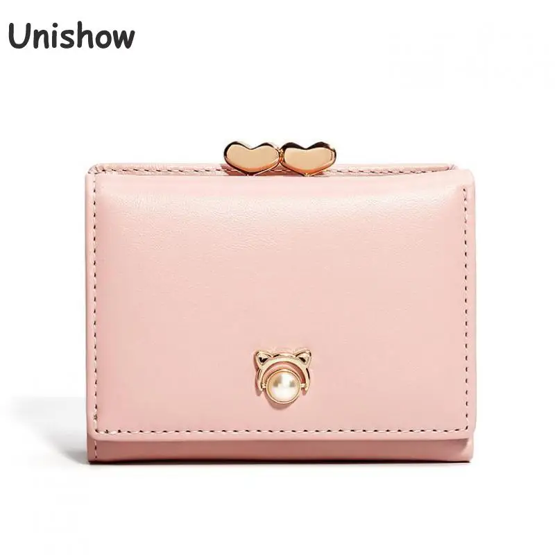 

Unishow Creative Pearl Wallet Women Small Trifold Clip Wallet Female Brand Short Girl Coin Purse Mini Ladies Change Bag