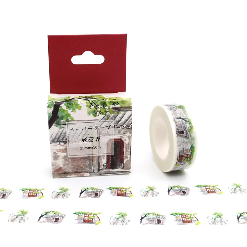 

15mm*10m Box Package Retro Style Architecture Washi Tape Excellent Quality Colorful Paper Masking Tape DIY Decorative Tapes