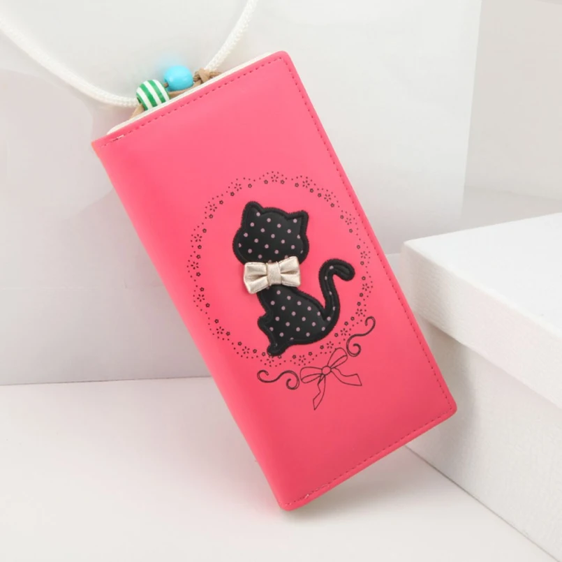 

New Fashion2016 Women Long Wallet Multi-functional Cat Printing Zipper Female Wallet 6 Colors Handbag Clutch Card Holder