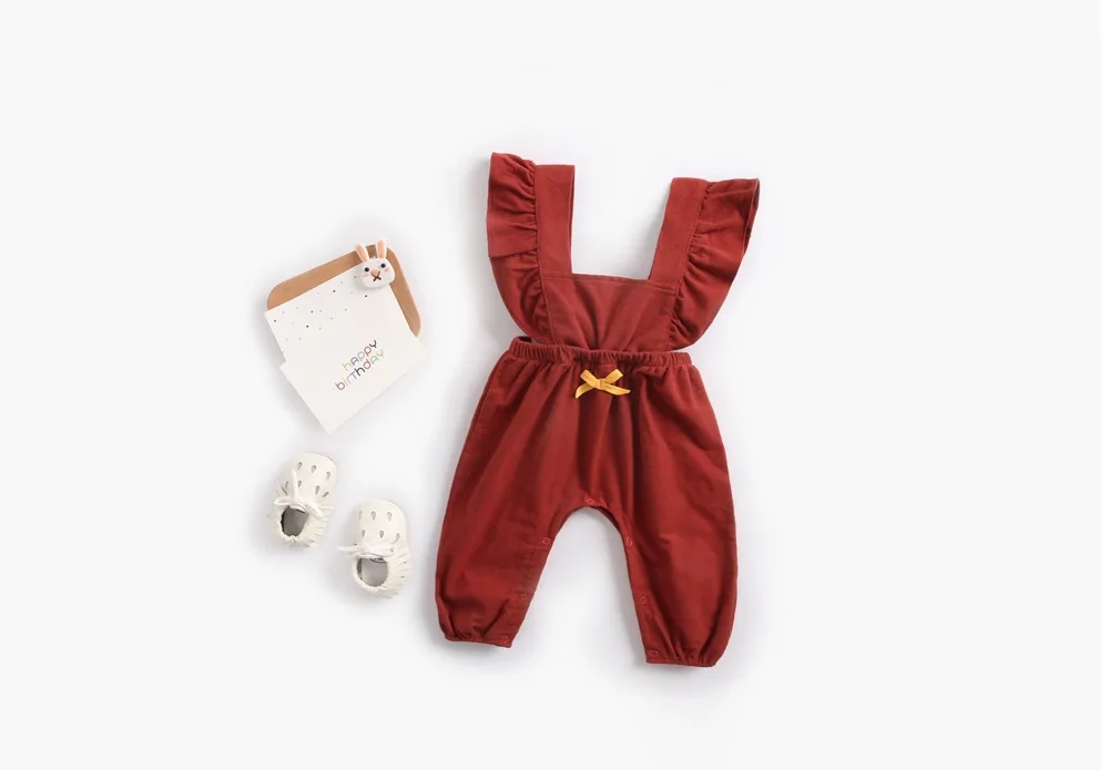 Babies Rompers Kids Autumn Winter Strap Infant Kids Clothing Colorful Long Jumpsuit with Bow Baby Newborn Girls Rompers Clothes