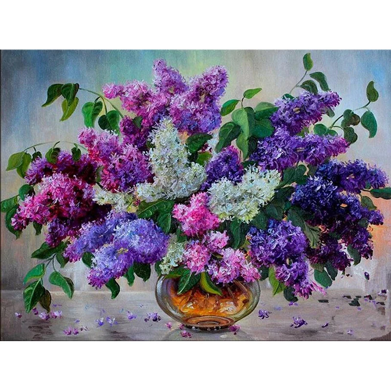 

Diamond Embroidery Rhinestones Lilacs Flowers Needlework Diamond Mosaic Cross Stitch Kits For Embroidery with Beads Decor v1179