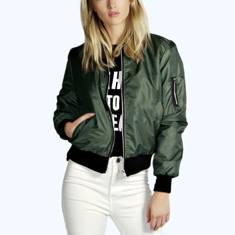High Quality Femininas 2016 Fashion Women Solid Celeb Bomber Jacket Coat Casual Stand Collar Slim Coat