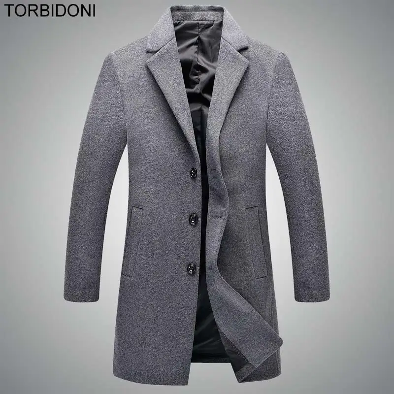 Men Wool Trench Coat Button Fly Woolen Blends Suit England Style Design