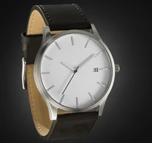 Véritable Bracelet En Cuir Montre À Quartz Argent Cas Mouvement avec la Date