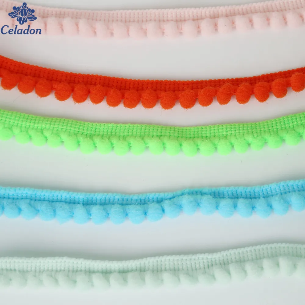 Vibrant Pom Pom Trim Fringe Ribbon for Crafts and Sewing - 5 Yards