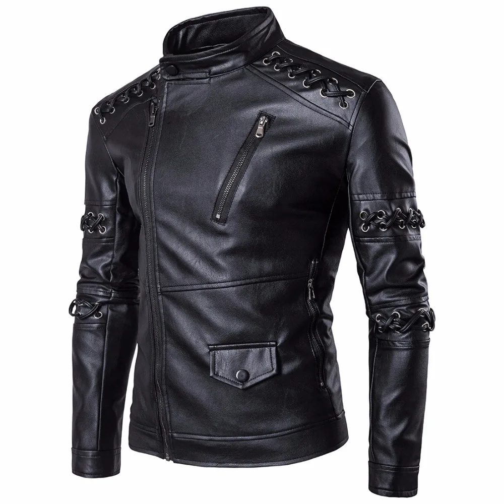 Brand Mens Faux Leather Jacket Coats Pilot Motorcycle Black Punk Winter Jacket Men Slim Fit Cross Braided Rope Jacket Male Coat Brand Mens Faux Leather Jacket Coats Pilot Motorcycle Black Punk Winter Jacket Men Slim Fit Cross Braided Rope Jacket Male Coat