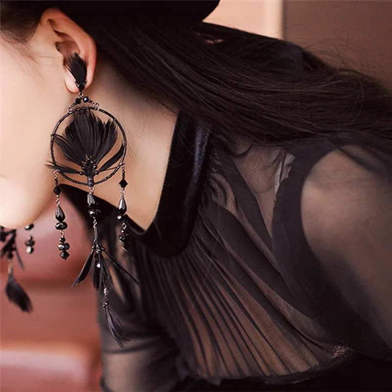 Black Pheasant Feather Ethnic Style Earrings Indian amazon