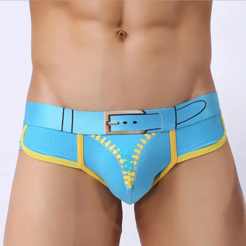 

Pants Pattern Brief Men Belt Zipper Printed Cotton Briefs Men's Underwear Sexy Panties Male Lingerie Underpants NK-4