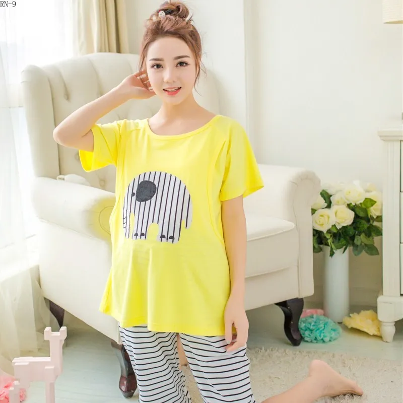 

Maternity Set Clothes 2019 Summer Women Pajamas Suit Short Sleeve Nightwear Women Nursing Pyjama Breastfeeding Sleepwear Set