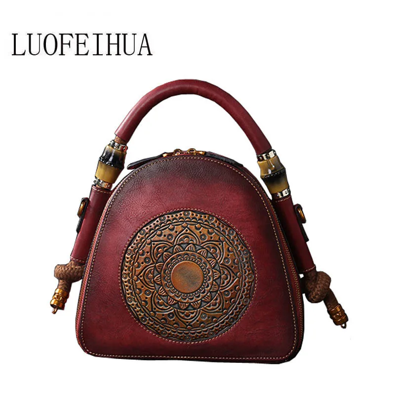 

SUWERER 2018 new leather handbag Vintage suede cowhide handbag Embossed pattern crossbody bag