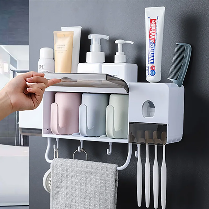 Household Automatic Toothpaste Squeezers Dispenser Toothbrush Stand Holder 
