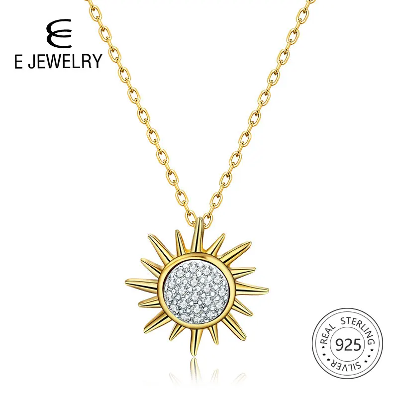 

E Jewelry 18K Gold Plated 925 Sterling Silver Sun Flower Necklace Pendant Cubic Zirconia Korean Style Women 2019 Fashion