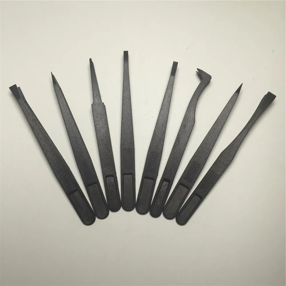 Пластиковый набор пинцетов черный прямой изгиб антистатический инструмент для ремонта Портативный 8 шт./лот