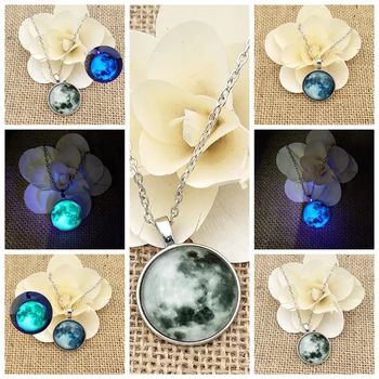 SUTEYI Glass Luminous Star Series Planet Necklace Crystal Cabochon Pendant Glow in the Darkness Necklaces Christmas Jewelry