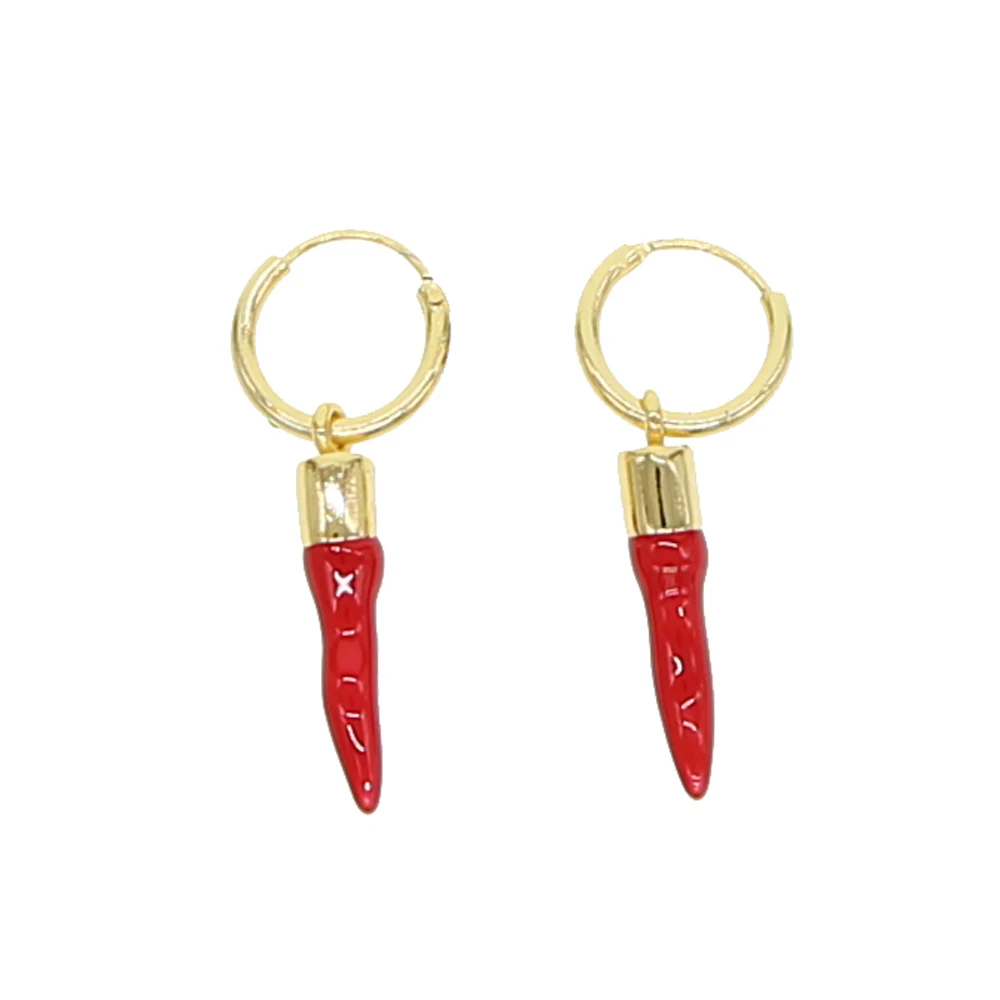 Gold Filled delicate cute red enamel little chilli hoop earring women girl summer new style fashion jewelry unique earrings - Окраска металла: Золотой цвет