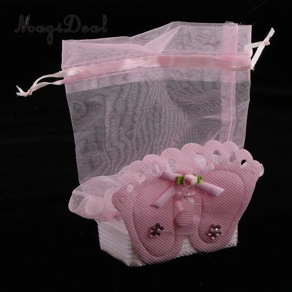 12 Pieces Baby Footprint Gift Treats Box Bags Girl Boy Baby Shower Kids Birthday Party Organza Candy Bags Favors