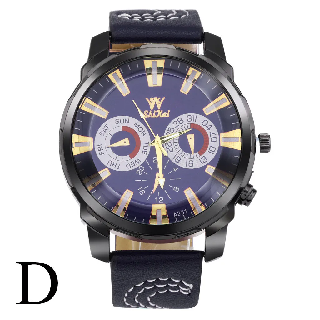 Роскошные деловые мужские часы с большим циферблатом модный кожаный браслет Relogio Masculino кварцевые Лидирующий бренд saat наручные часы - Цвет: D
