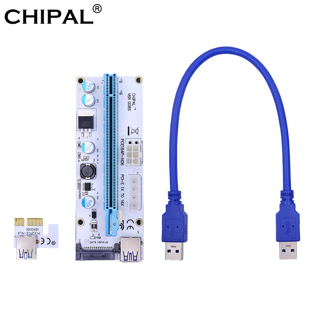 CHIPAL Blue 30 см VER008S PCI-E 1X до 16X расширитель PCIE карта расширения с 4pin 6pin SATA интерфейс