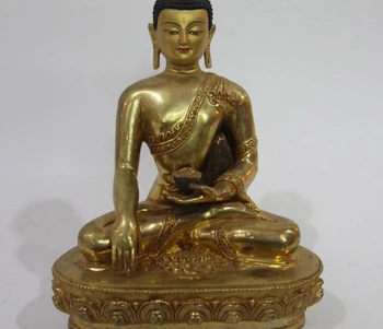 

10 Nepal Buddhism Bronze Copper 24K Gold Gilt Sakyamuni shakyamuni buddha Statue