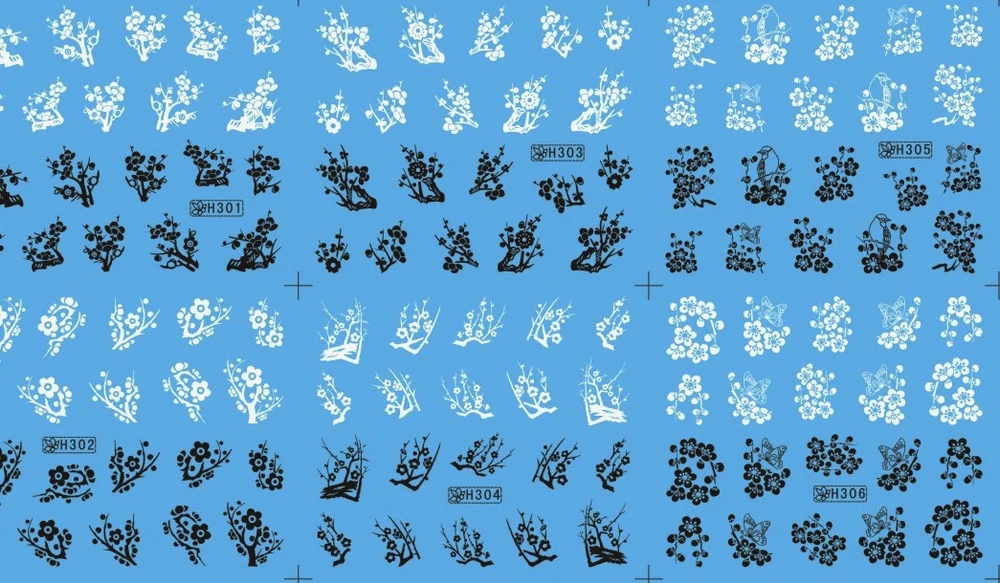 

6 PACK/ LOT WATER DECAL NAIL STICKER BLACK WHITE FLOWER LOVE POEM VALENTINE'S DAY SY-H289-348
