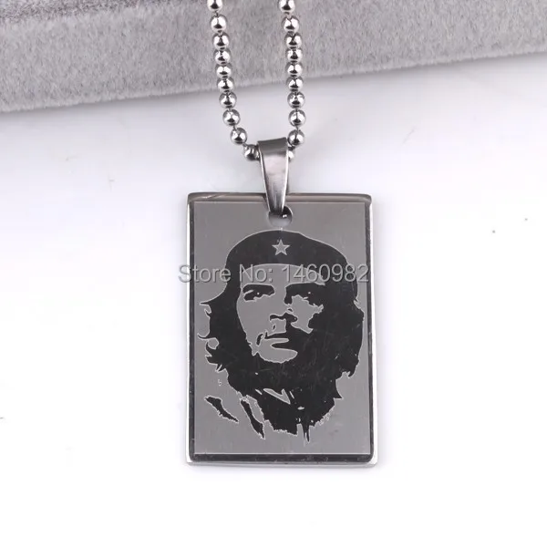 

Cool Silver Tone Stainless Steel Cuban Revolutionist Che Guevara Dog Tag Square Pendant Necklace Gift YN213