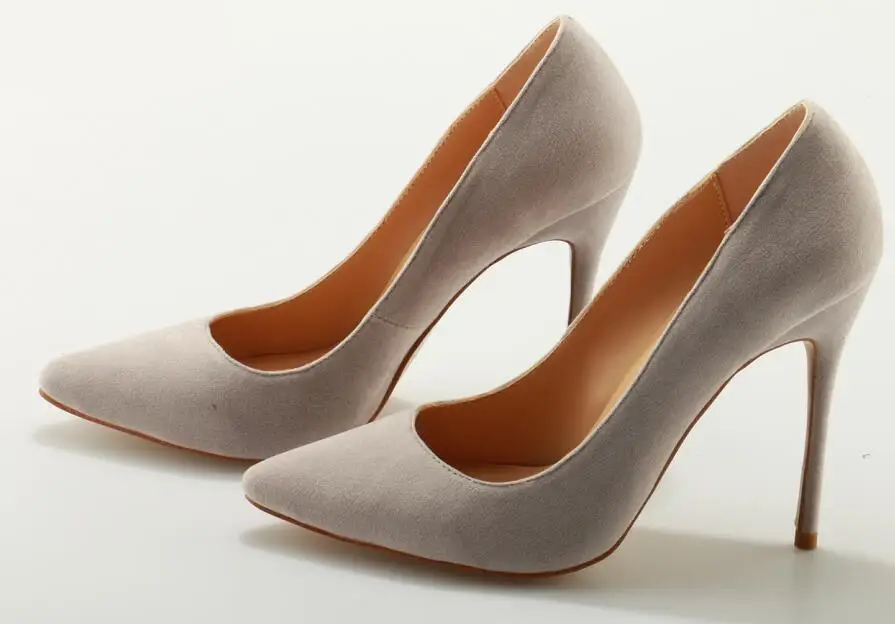 

Hot Selling Spirng Winter Beige Suede High Heel Pumps For Women Pointed Toe 12cm Party Dress Shoes High Quality
