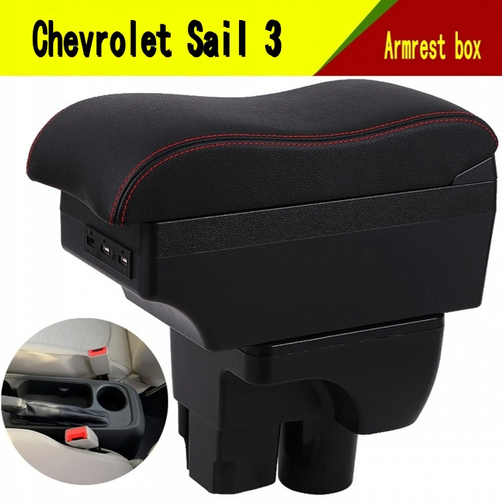 

For Chevrolet Sail 3 Hatchback armrest box central Store content Storage box with cup holder ashtray USB interface