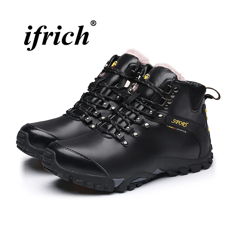 

Large Size Men's Winter Fur Boots Size 38-46 Man Outdoor Boots Black Dark Brown Tracking Boots Lace Up Ankle Boots For Men