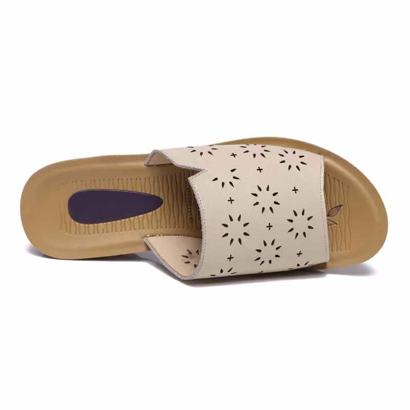 CEYANEAO/Новая Летняя женская обувь; женские кожаные тапочки для мамы с мягкой подошвой; удобные тапочки с нескользящей подошвой