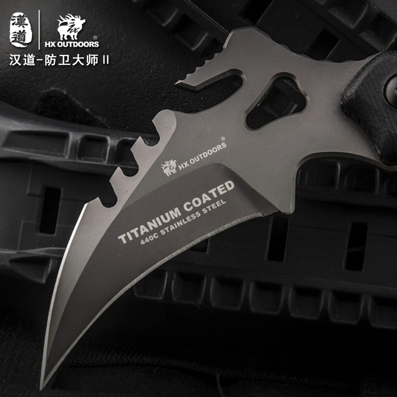 HX нож с фиксированным лезвием для улицы Karambit 440C Лезвие титановым покрытием K10