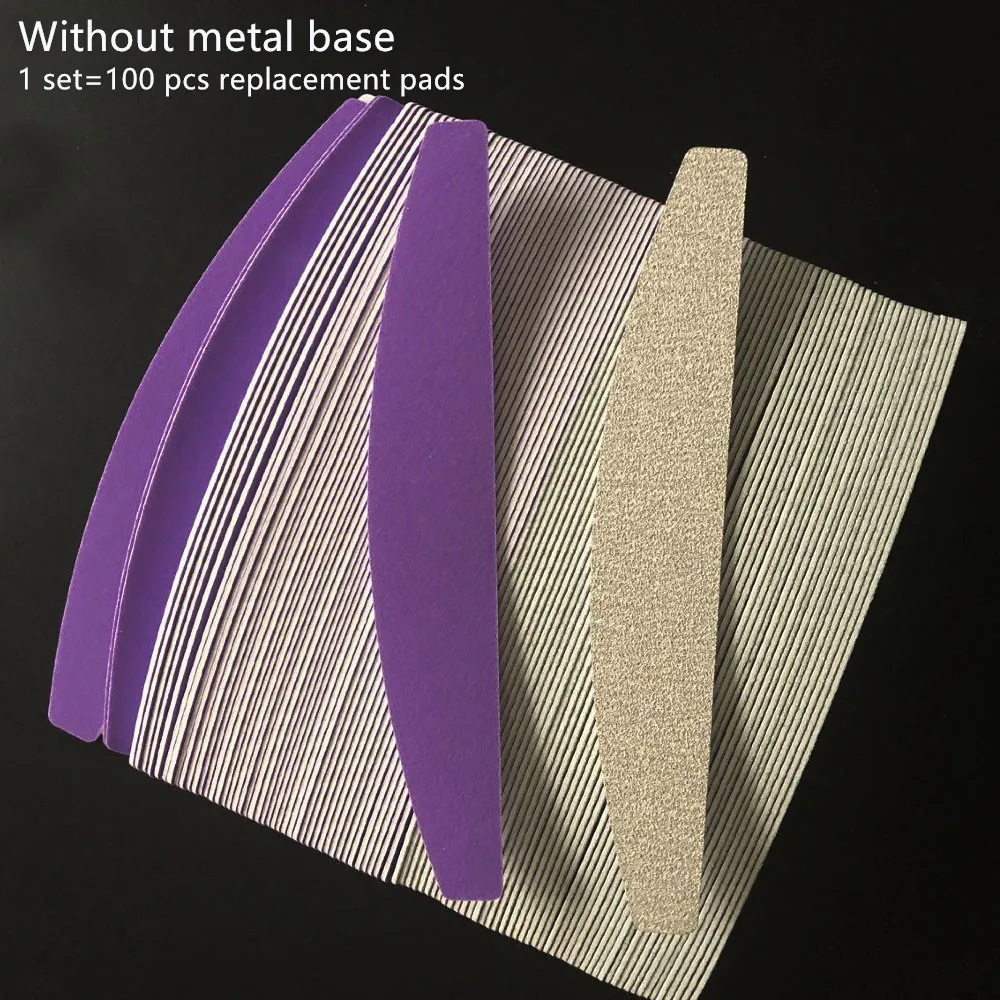 

100 pcs removalble pads durable nail file replacement sandpaper pads halfmoon shape nail file