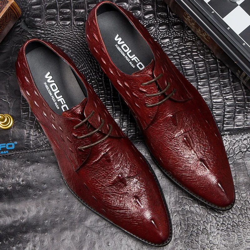 WOUFO New arrive 2017 embossed leather shoes, men�s