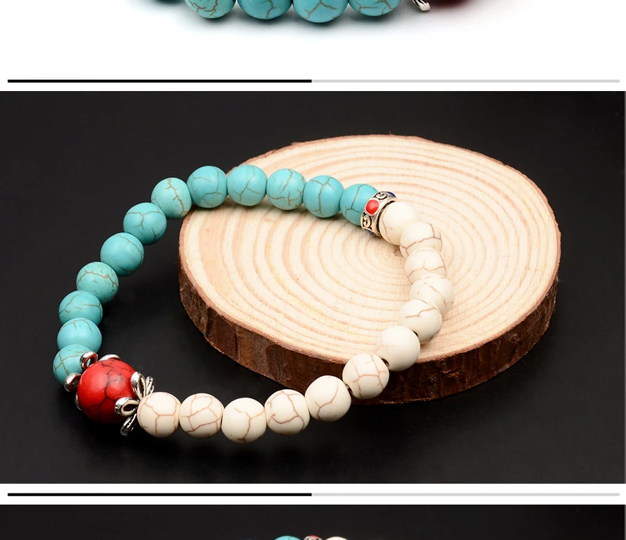 Elastic Wrist Reiki Chakra Bracelets New Green and White Howlite Natural Stone Turquoise Energy Charms Bracelets Labor Day Gifts (4)