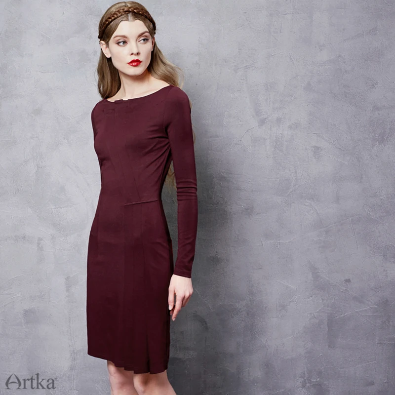 Artka женская ретро новая коллекция осенней одежды ворот минус с длинными рукавами темно-синее лоскутное высококачественное элегантное удобное хлопоковое платье ZA10153Q 11.11