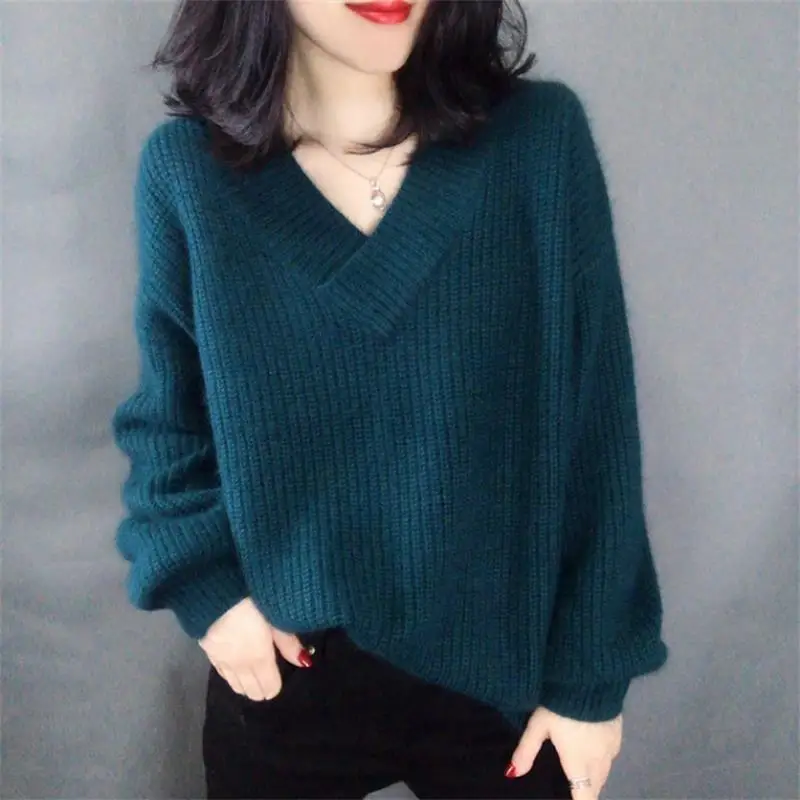 GejasAinyu2019 свитер осенний женский свитер модный зимний женский кашемировый свитер с v-образным вырезом Женский вязаный пуловер pull femme - Цвет: Seaweed blue