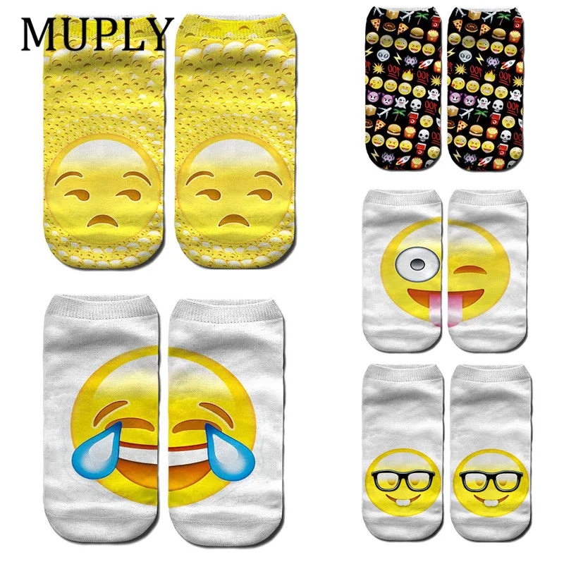

Top Quality Socks 3D Fashion Printing Women Sock Unisex Emoji Pattern Meias Cute Feminina Funny Low Ankle Hosiery