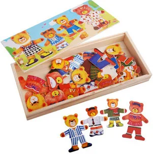 Free shipping educational toys wooden color four Winnie brother family locker box stereo jigsaw puzzle game