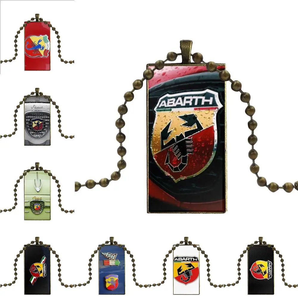 

EJ Glaze For Women Party Abarth Car Logo Fashion Glass Cabochon Pendant Necklace Women Bronze Color Choker Rectangle Necklace