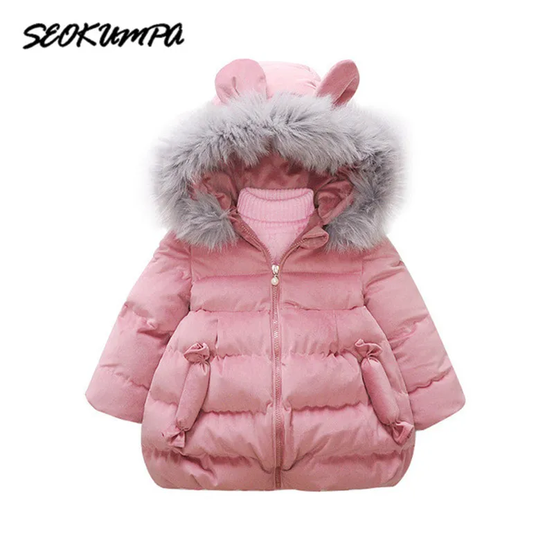  Girls Jacket Baby Cotton Coat New 2019 Fashion Children Winter Outwear Thicken Hooded Zipper Velvet