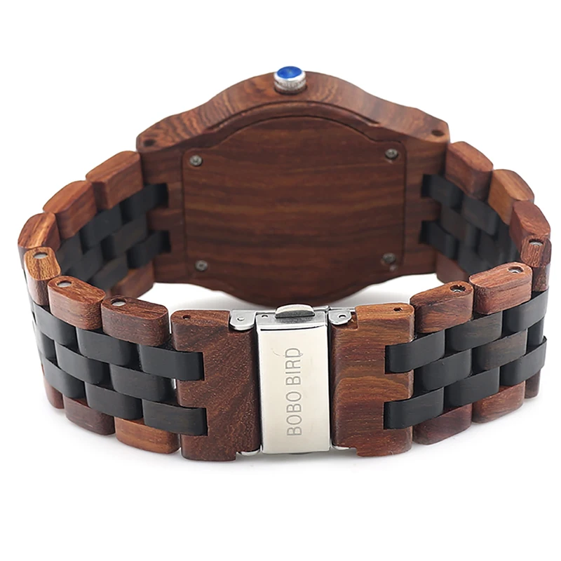 BOBO BIRD EN18 Handmade Analog Men Wooden Quartz Watch Round Dial Unique Combination Ebony And Red Sandalwood Customzied