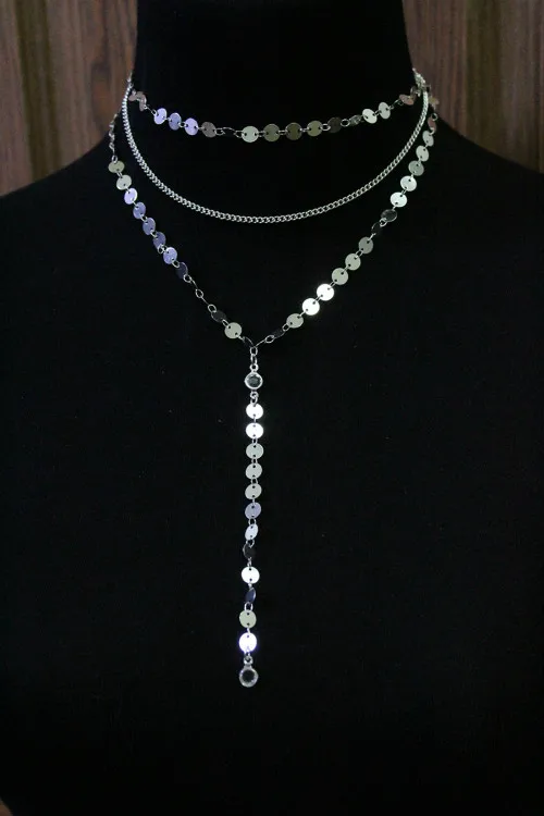 Медное расшитое блестками многослойное ожерелье для женщин, сексуальные вечерние ожерелья для клуба, ювелирные изделия для воротника, кулон - Окраска металла: multi-layer silver