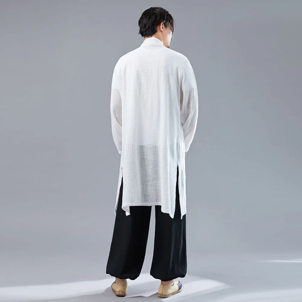 LZJN 2019 Casual Long Sleeve Shirt Summer Men's Vintage Embroidery Kimono Cardigan Cotton Linen Cloak Poncho Open Front Coat (10)